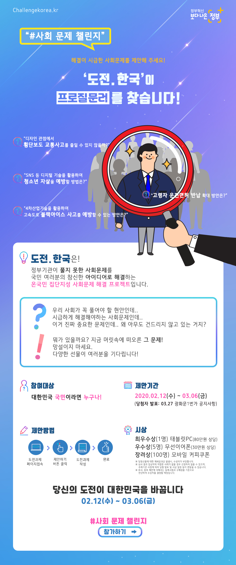 사회문제 챌린지<도전.한국이 프로질문러를 찾습니다> 이미지