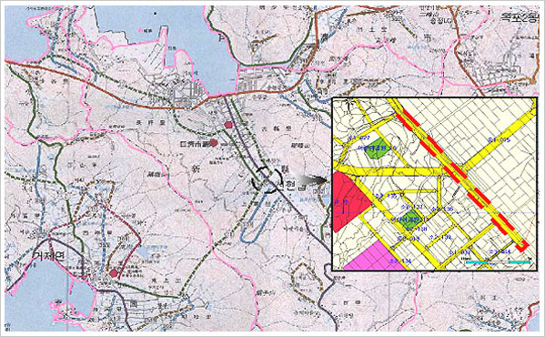 신현도시계획 도로개설 공사구간이 확대된 지도 이미지로 보여지고 있다.