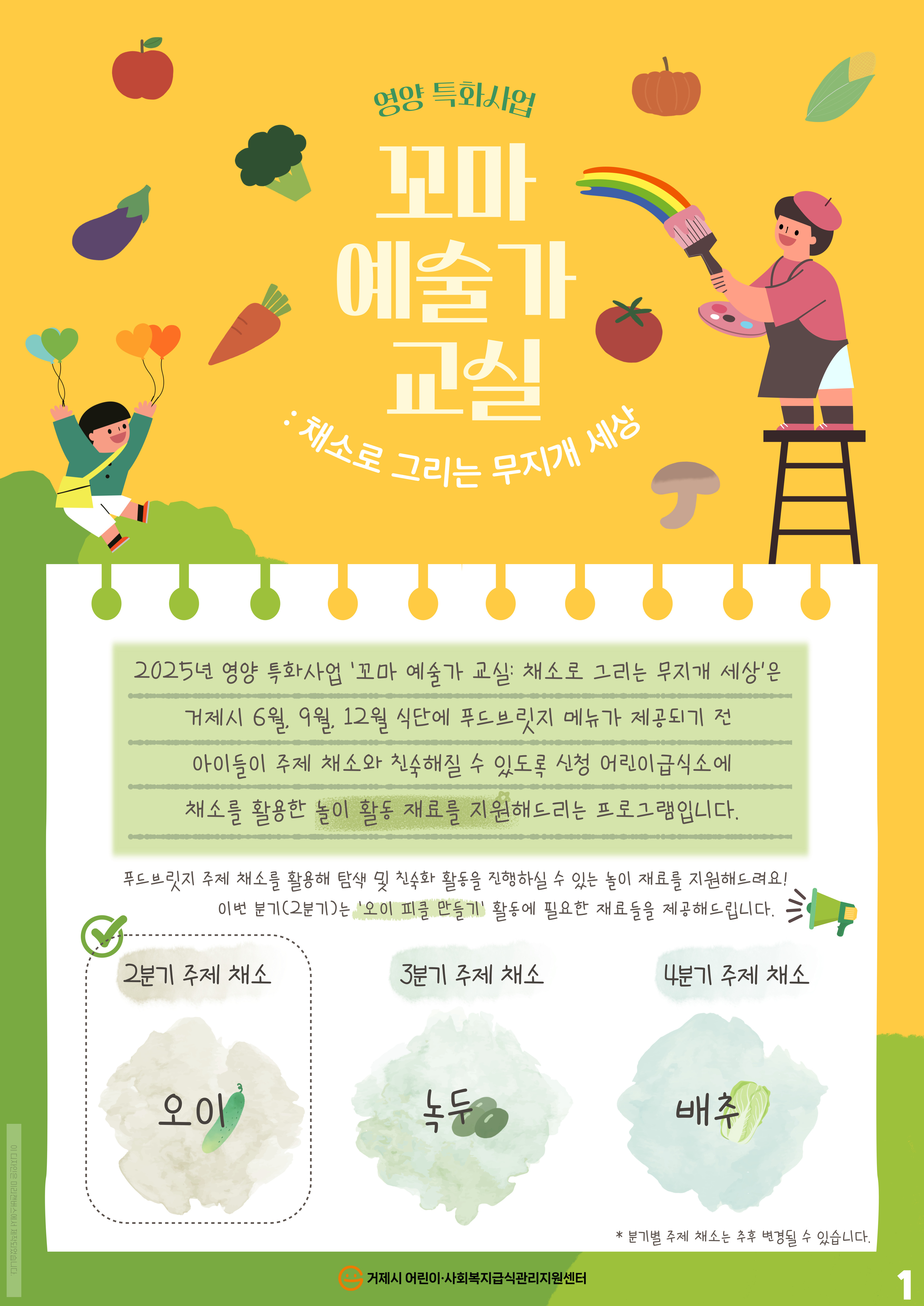 거제시 어린이·사회복지급식관리지원센터, 영양 특화사업 ‘꼬마 예술가 교실:  채소로 그리는 무지개 세상’ 운영 현장