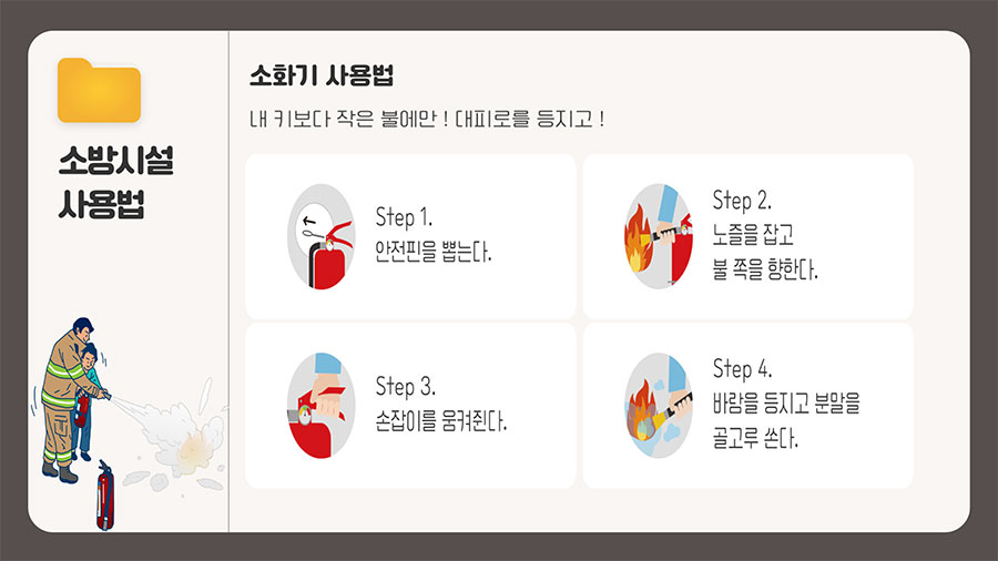 소방시설사용법-소화기 사용법. 자세한 내용 본문에 있습니다.